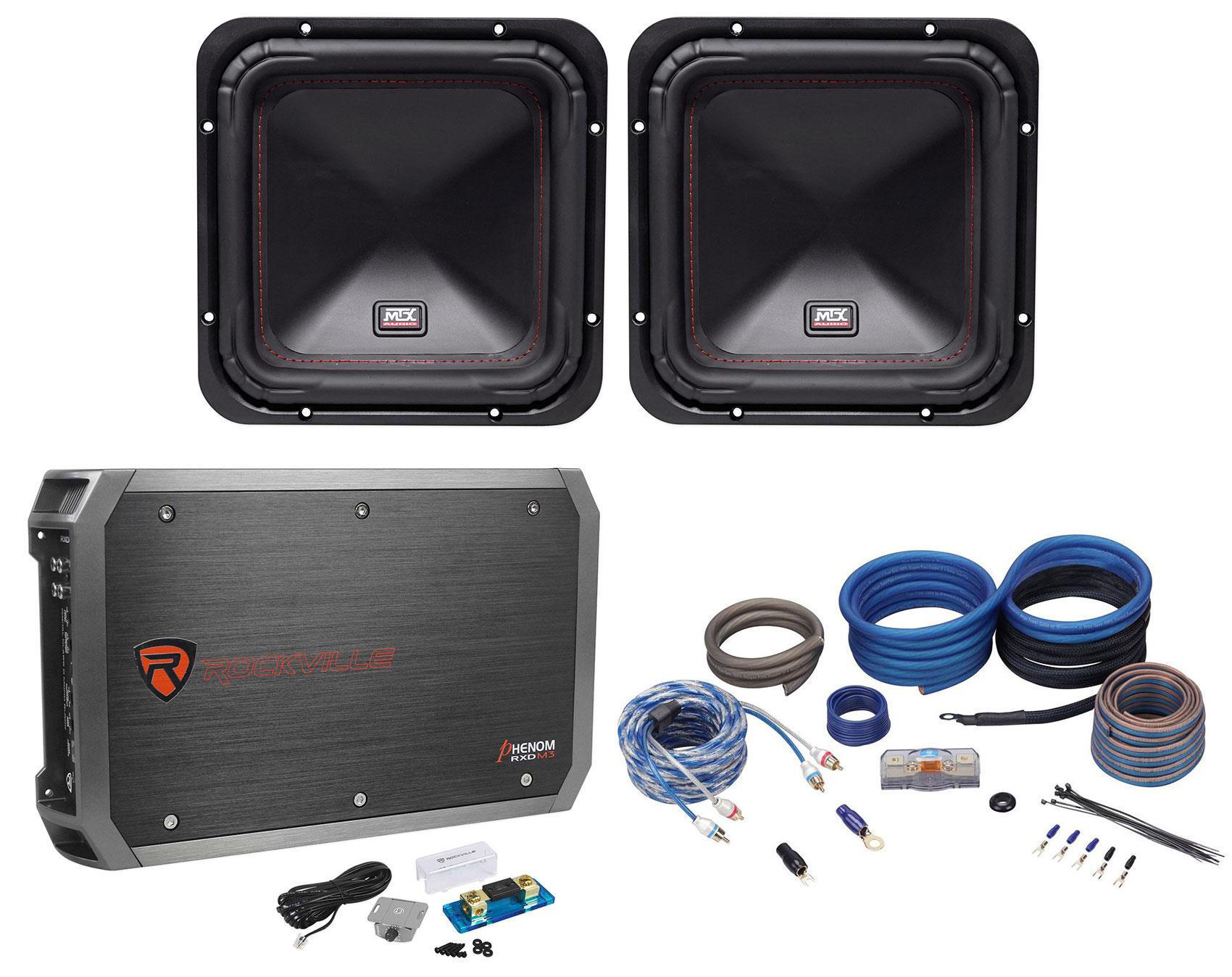 (2) MTX S6510-44 10" 1000 Watt RMS Car Subwoofers+Mono Amplifier+Copper Amp Kit