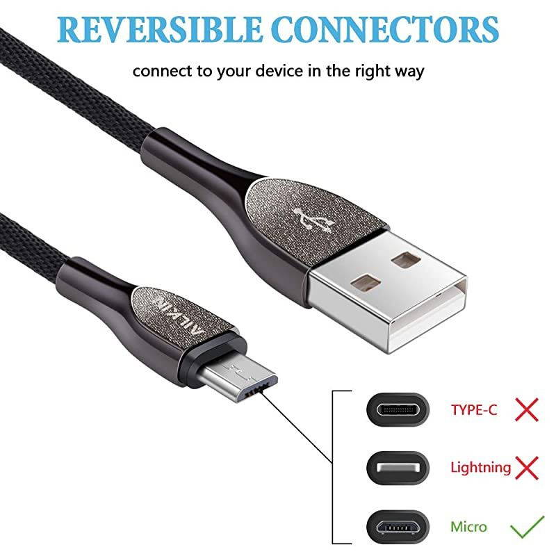 Dual USB Port Wall Phone Adapter with 6 6FT Android Micro USB Port Charger Cable Compatible for Samsung J8 J7 Pro S6 S7 Edge LG G4 Stylo 3 2 Kindle Fire Motorola Moto G5S G4 Android Cable