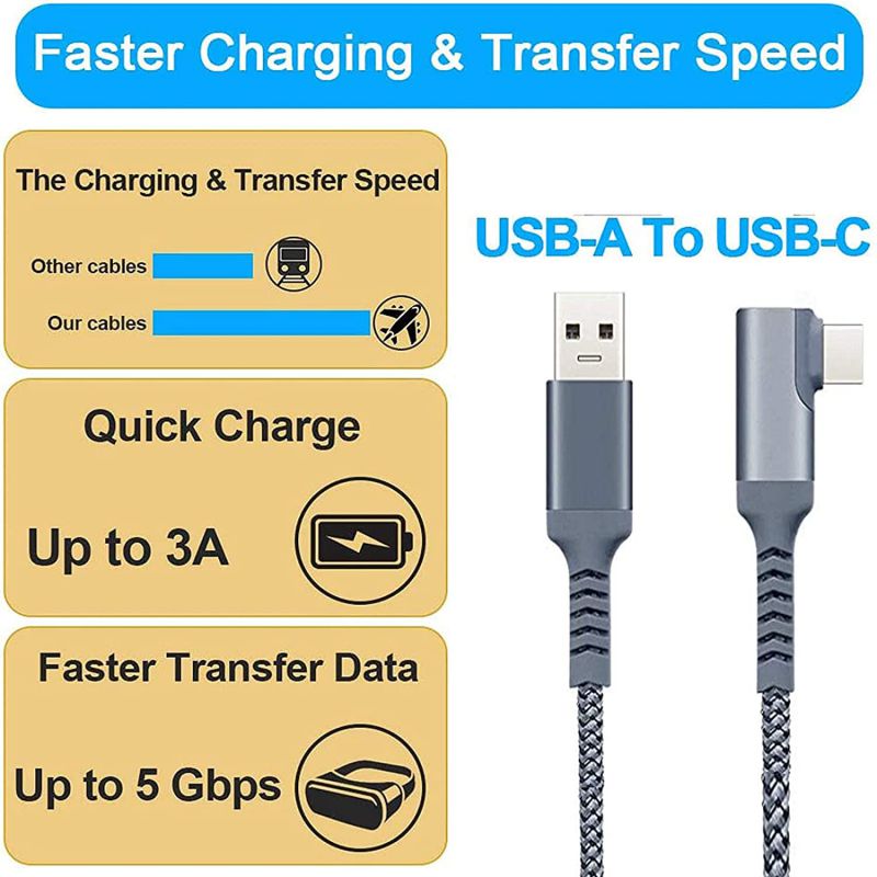20ft / 6M Nylon Braided VR Link Cable for Oculus Quest 2 Quest 1 VR Headset, USB 3.0 USB A to USB C Type C 5Gbps High Speed Data Transfer Charging Cord for Gaming PC (20Feet)