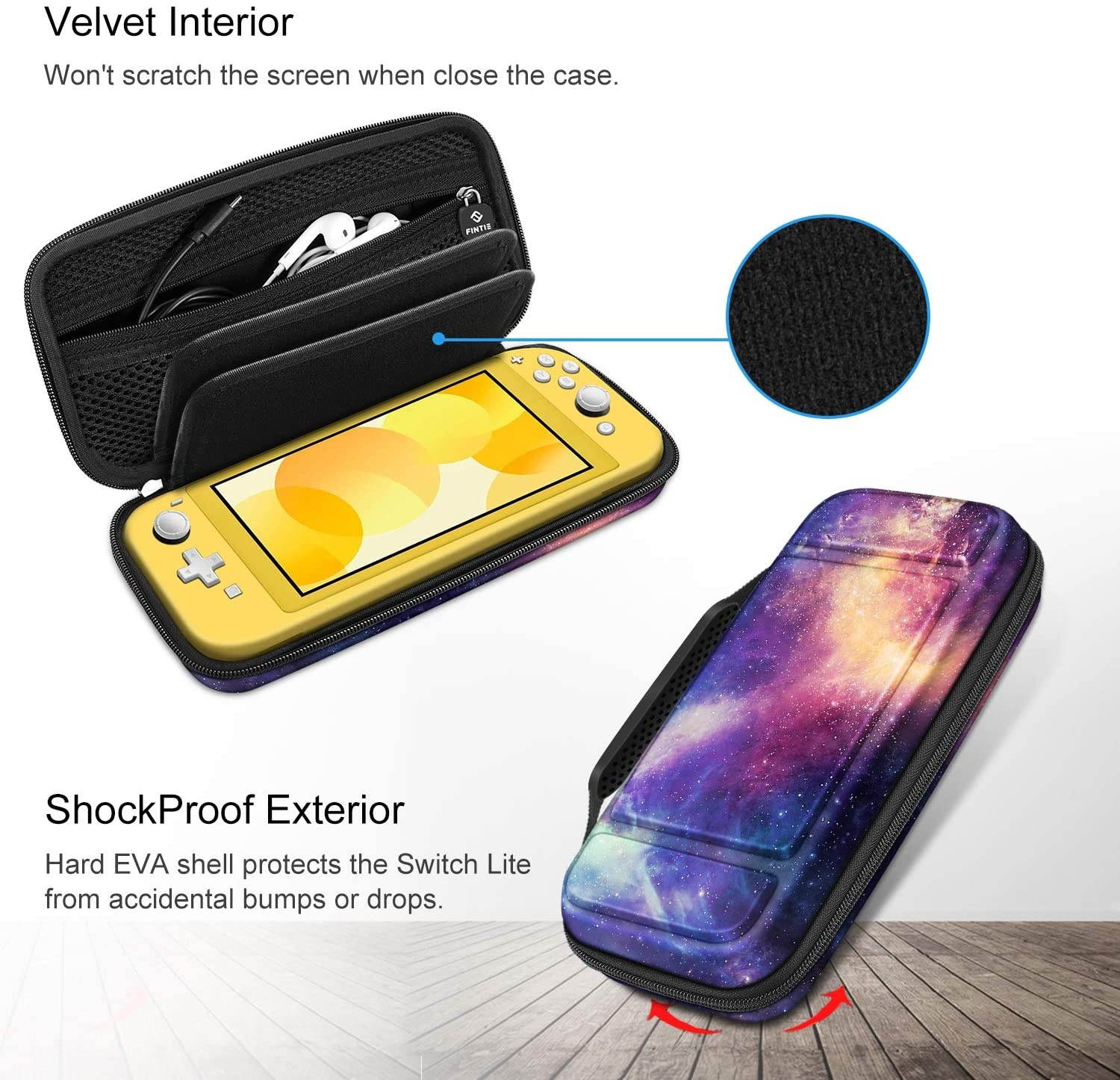 Fintie Carry Case for Nintendo Switch Lite 2019 - [Shockproof] Hard Shell Protective Cover Bag with 15 Game Card/2 Micro SD Card Slots, Inner Pocket for Switch Lite Console & Accessories, Galaxy