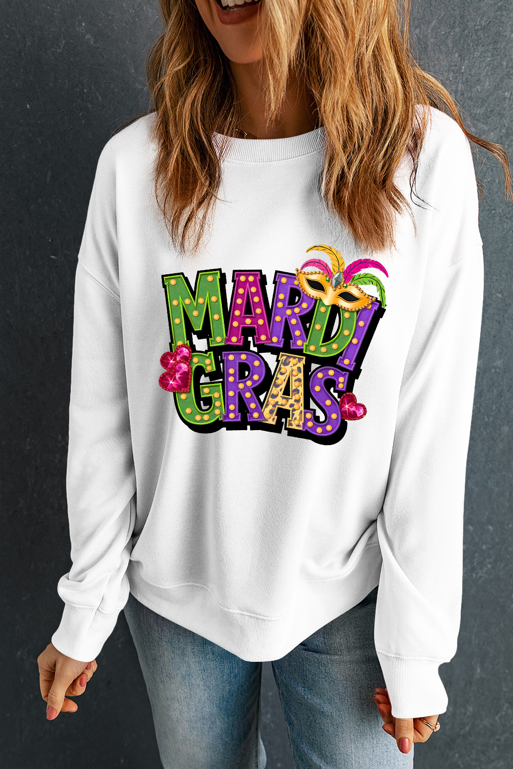 Gray Xmas Candy Cane Sequins Graphic Corded Sweatshirt
