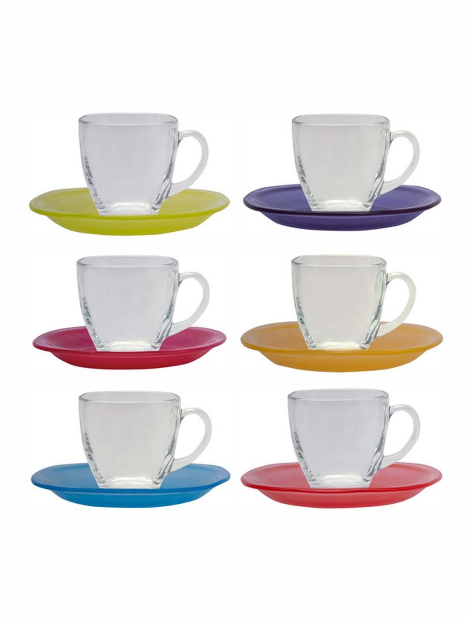 Luminarc Transparent & Yellow Glass Tea Set (6pcs Cup and 6pcs Saucer)