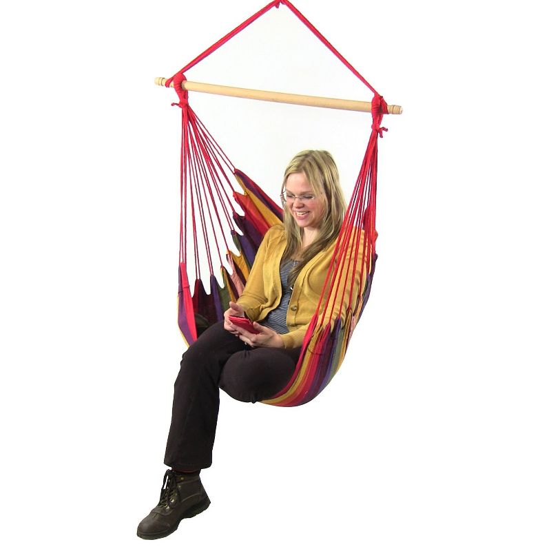 Sunnydaze Hanging Rope Hammock Double Cushion Hanging Chair Swing for Backyard and Patio - 265 lb Weight Capacity - Sunset/Oasis - 2-Pack