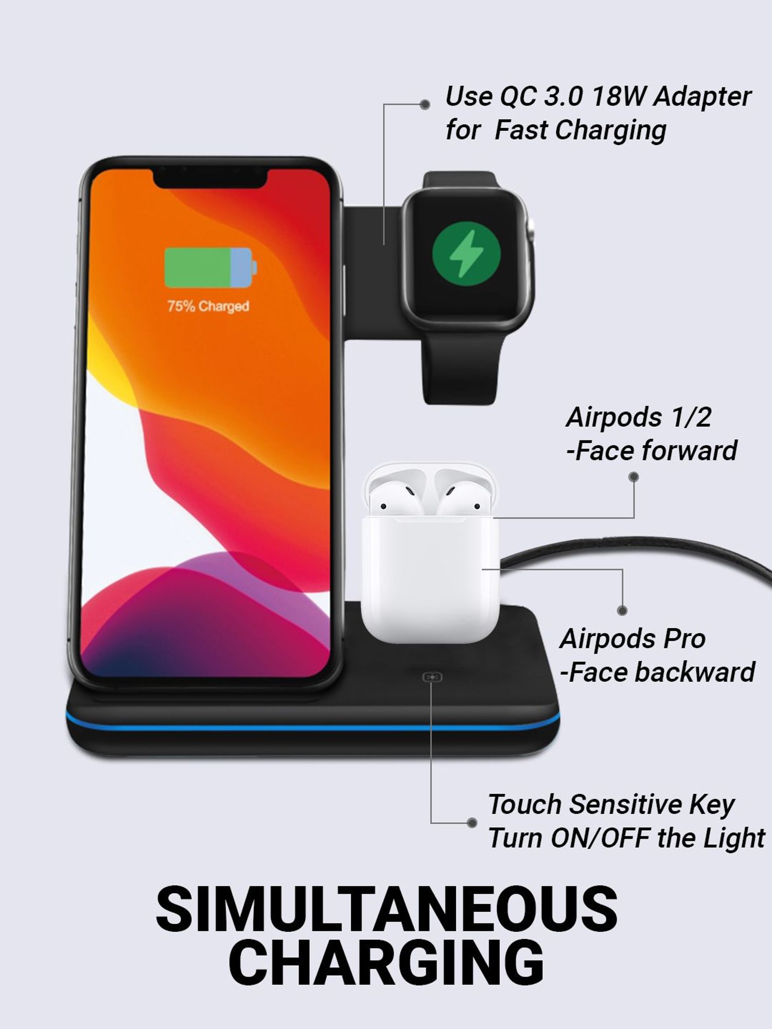 UNIGEN UNIDOCK 3-in-1 Fast 15W Wireless Charging Station (Black)