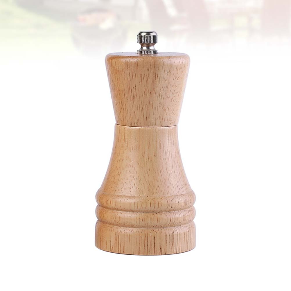1pc Kitchen Gadget Wood Manual Pepper Grinder Seasoning Bottle Box Salt Pepper Container (4 Inches Khaki)