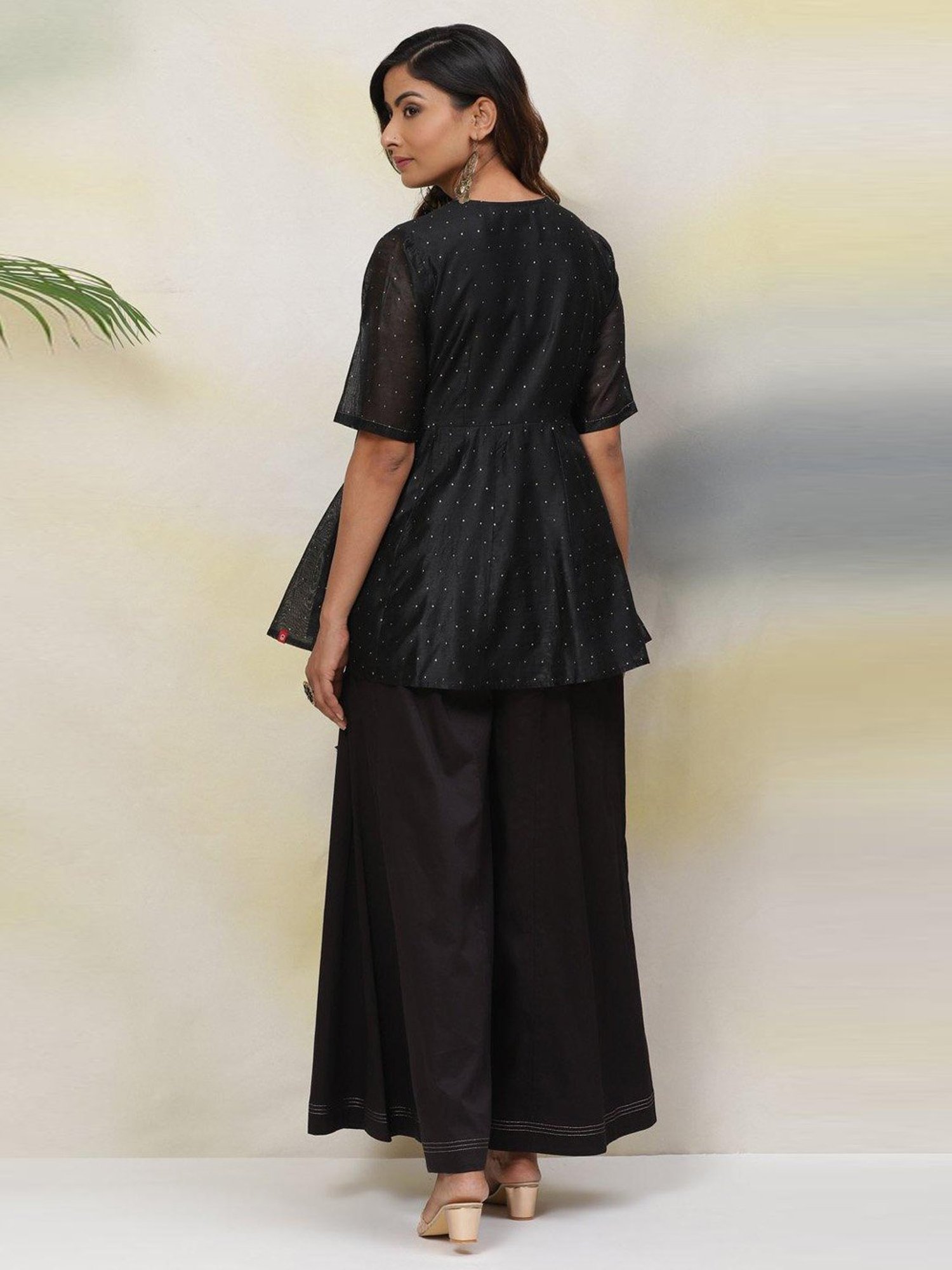 Biba Black Embroidered Kurti Palazzo Set