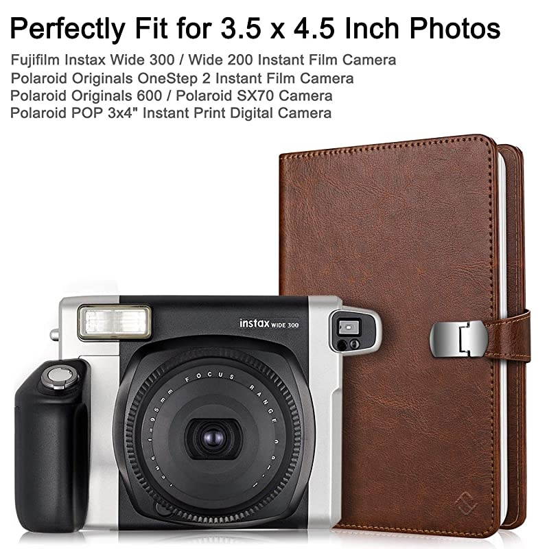 Wallet Photo Album for Fujifilm Instax Wide 300 Polaroid OneStep 264 Pockets Snap Fastener Album Compatible with Polaroid POP Originals 600 Camera 35x45 Inch Film Vintage Brown