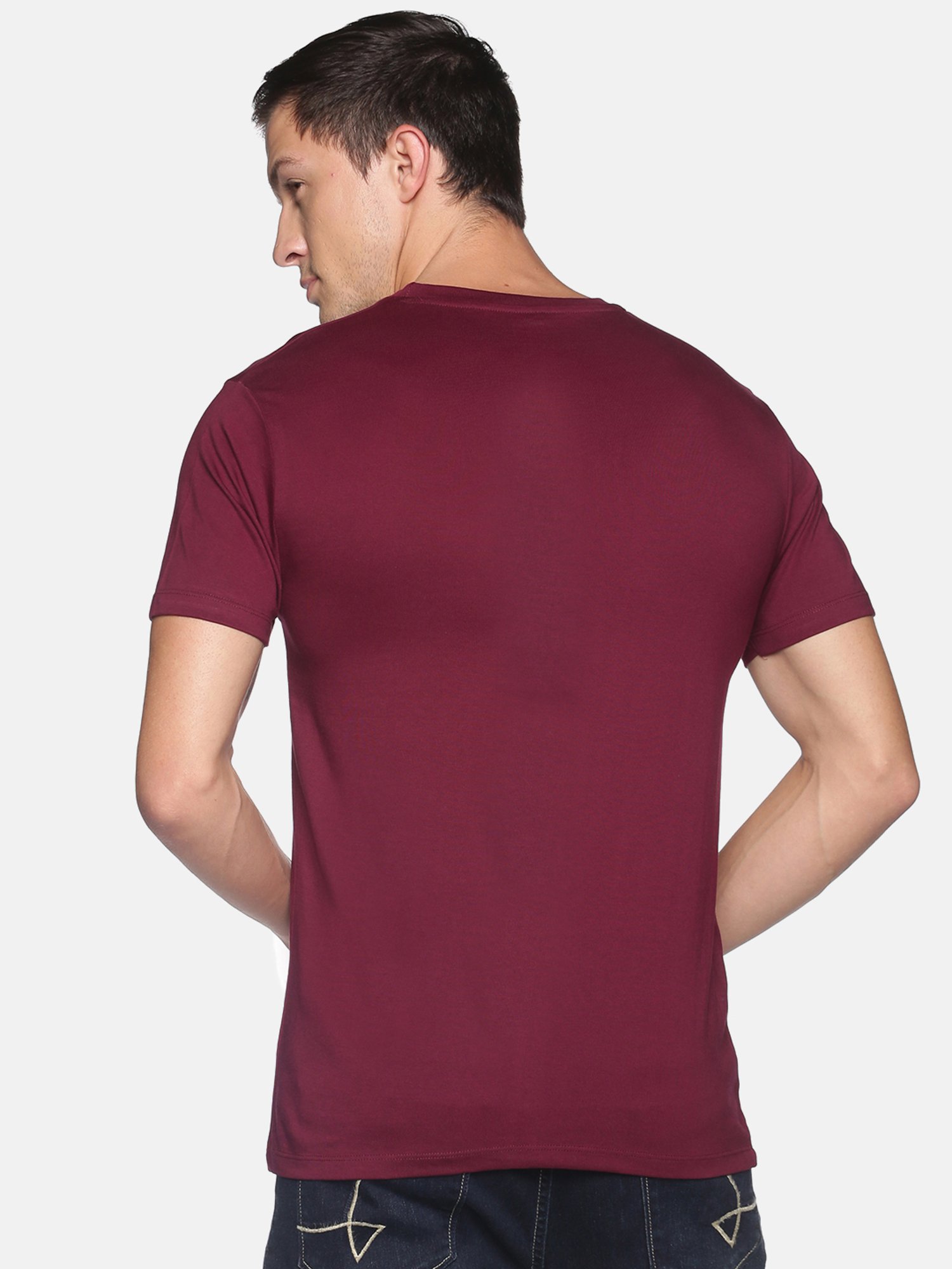 BLACK RADIO Maroon Slim Fit Printed Crew T-Shirt