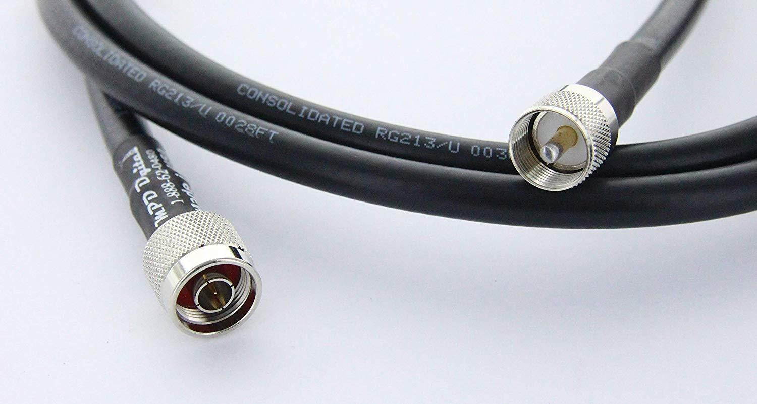 RG-213 Coaxial Jumper N Male to PL-259 for Ham CB UHF VHF RF &ndash; MILSPEC MIL-C-17 M17/163A Coax (1 ft) - with Polyolefin Cross-Linked Strain Relief