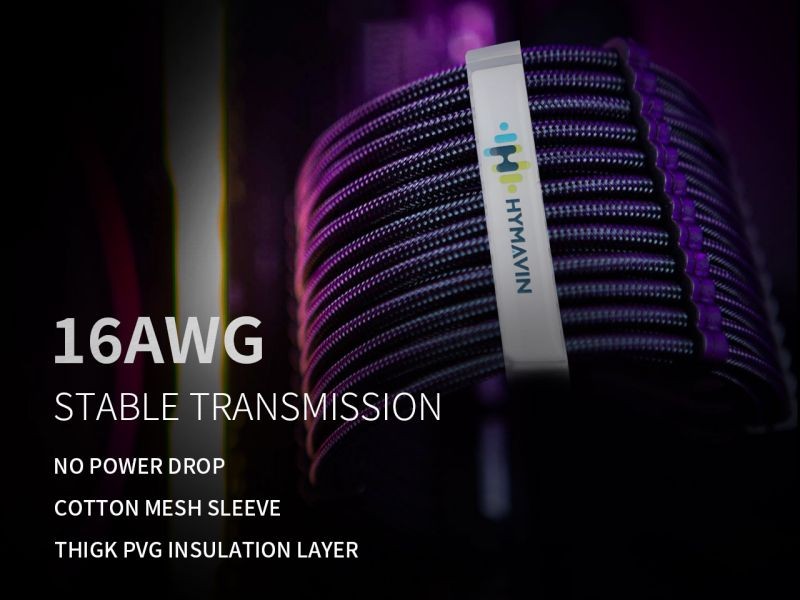 PSU Extension cable,HYMAVIN PSU Sleeved Cable, 16AWG White Braided ATX EPS PCI-E Extension Cable Kit with Combs for CPU GPU Power Supply Unit 30CM,4 + 4 pin, 6 + 2 pin, 24 pin ATX extension,White