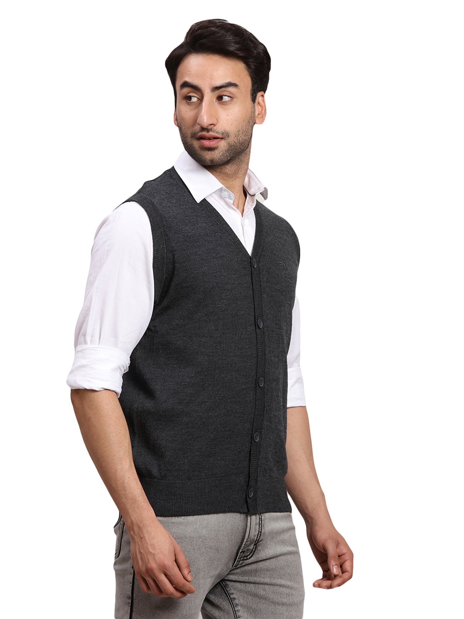 ColorPlus Dark Grey Regular Fit V Neck Cardigan