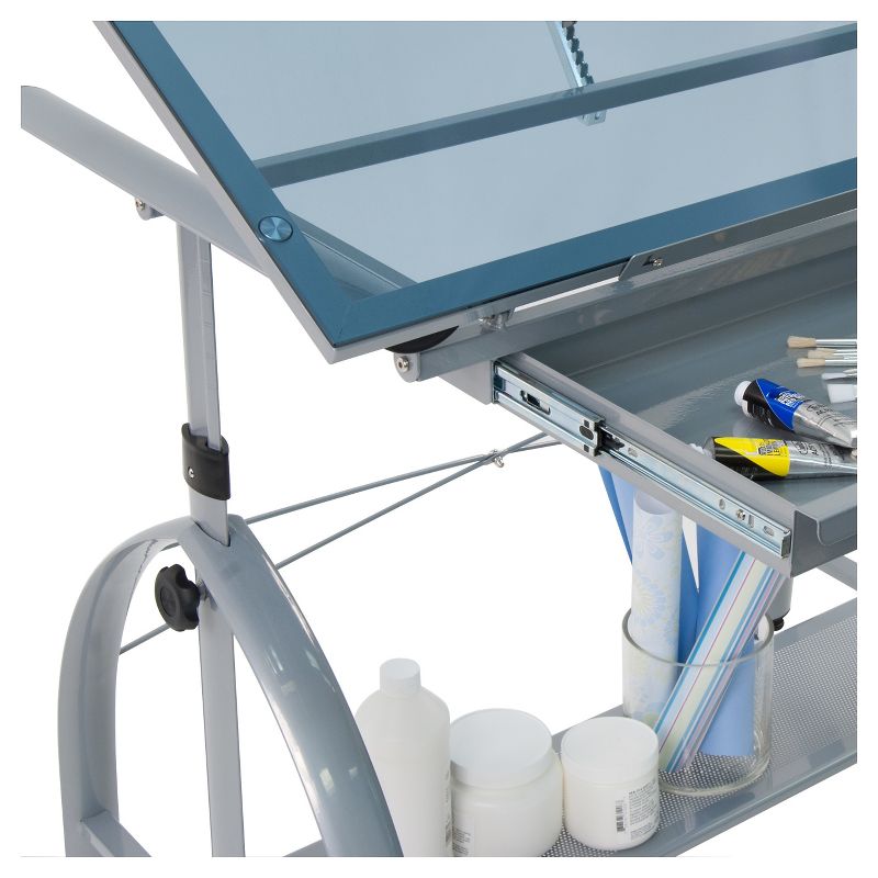 Avanta Table - Silver/Blue Glass