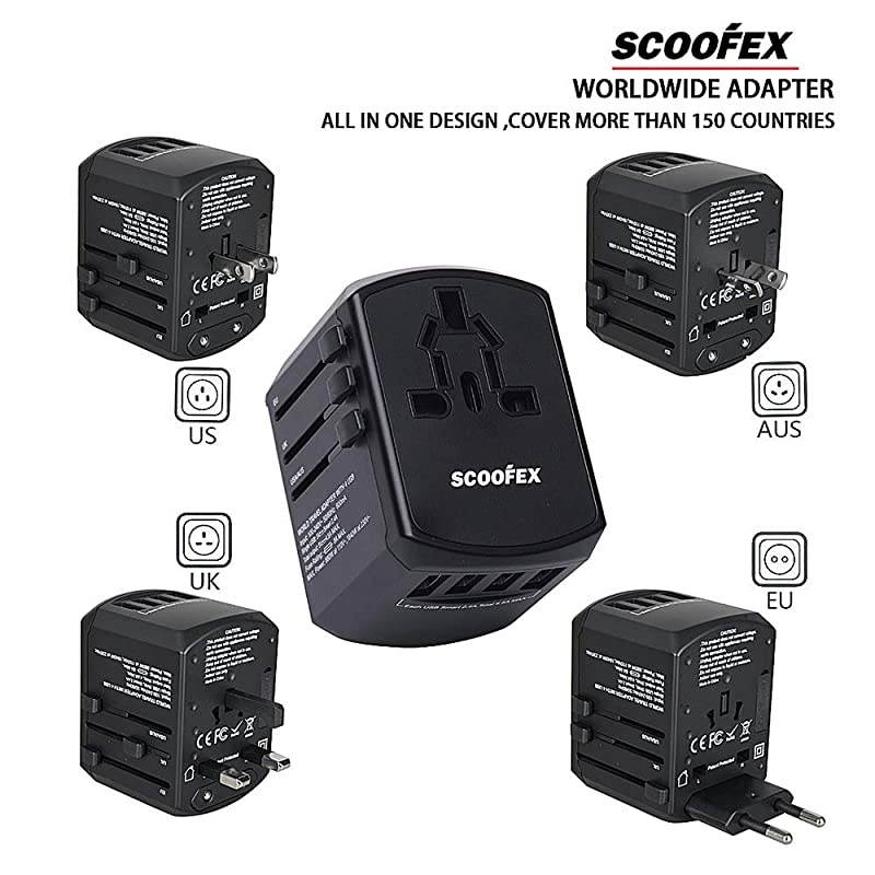 Travel Adapter International Power Adapter Electric Outlet Converters Wall Charger AC Plug with 4 x 24A USB Ports 30A USB TypeC for Canada USA Europe UK AU Asia 150 Countries fo