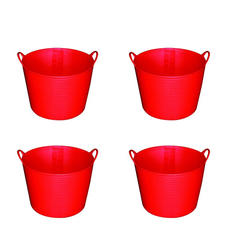 Little Giant FT11RED 11 Gallon Indoor Outdoor Heavy Duty Impact Resistant Multipurpose Farm Bucket Rubber Flex Tub with Handles (4 Pack)
