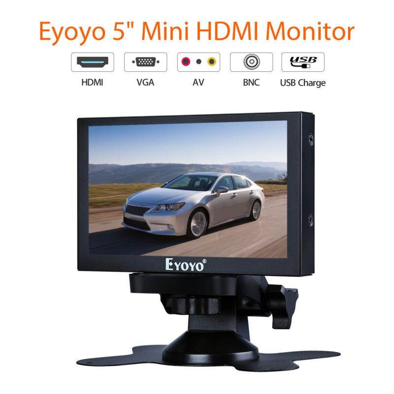 Eyoyo 5" Mini HDMI Monitor 800x480 Car Rear View TFT LCD Screen Display with BNC/VGA/AV/HDMI Input