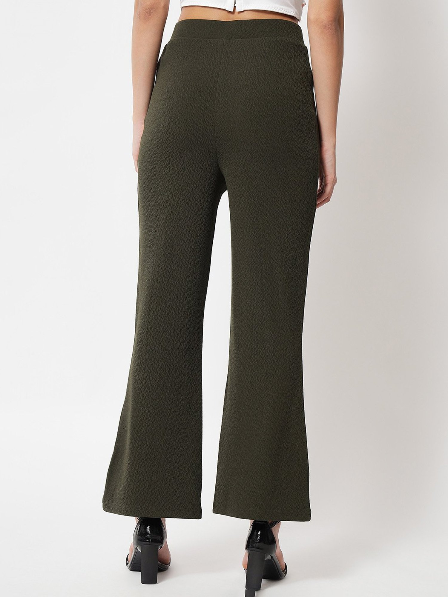 Trend Arrest Olive Flared Fit High Rise Pants