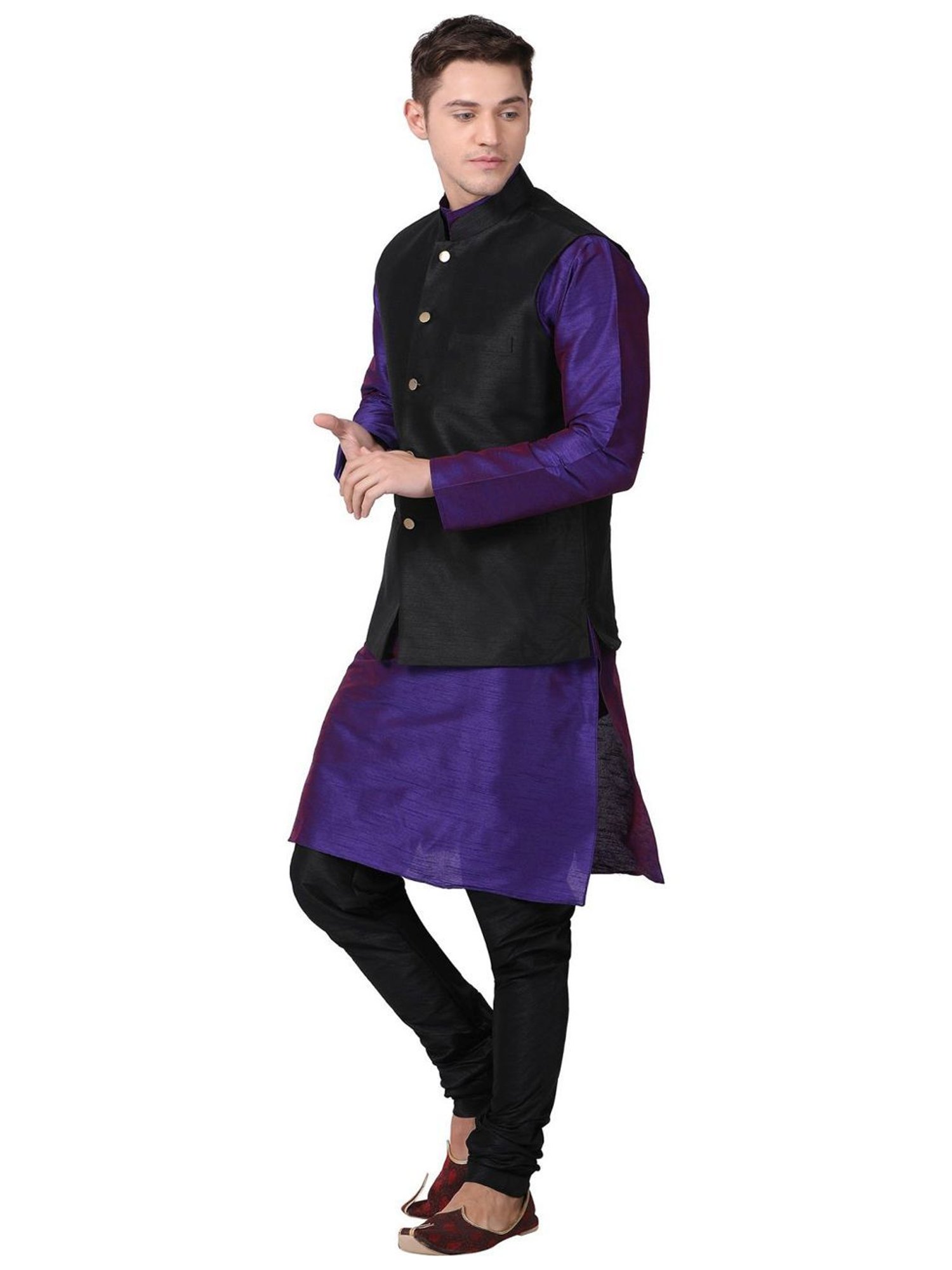 TABARD Black Regular Texture Nehru Jacket