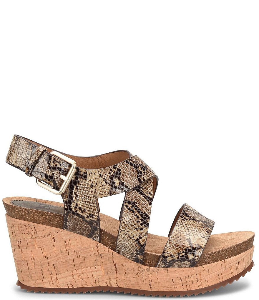 Sofft Haddison Snake Print Cork Wrapped Wedge Sandals