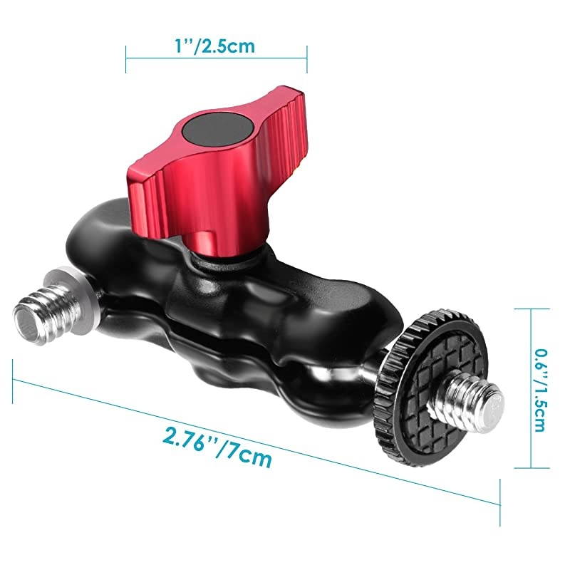 Mini MultiFunction Double Ball Head with Shoe Mount and 14inch Screw for DSLR Camera LCD Monitor LED Lights Portable Durable Adapter Mount Made of Aluminum Alloy and Stainless Steel