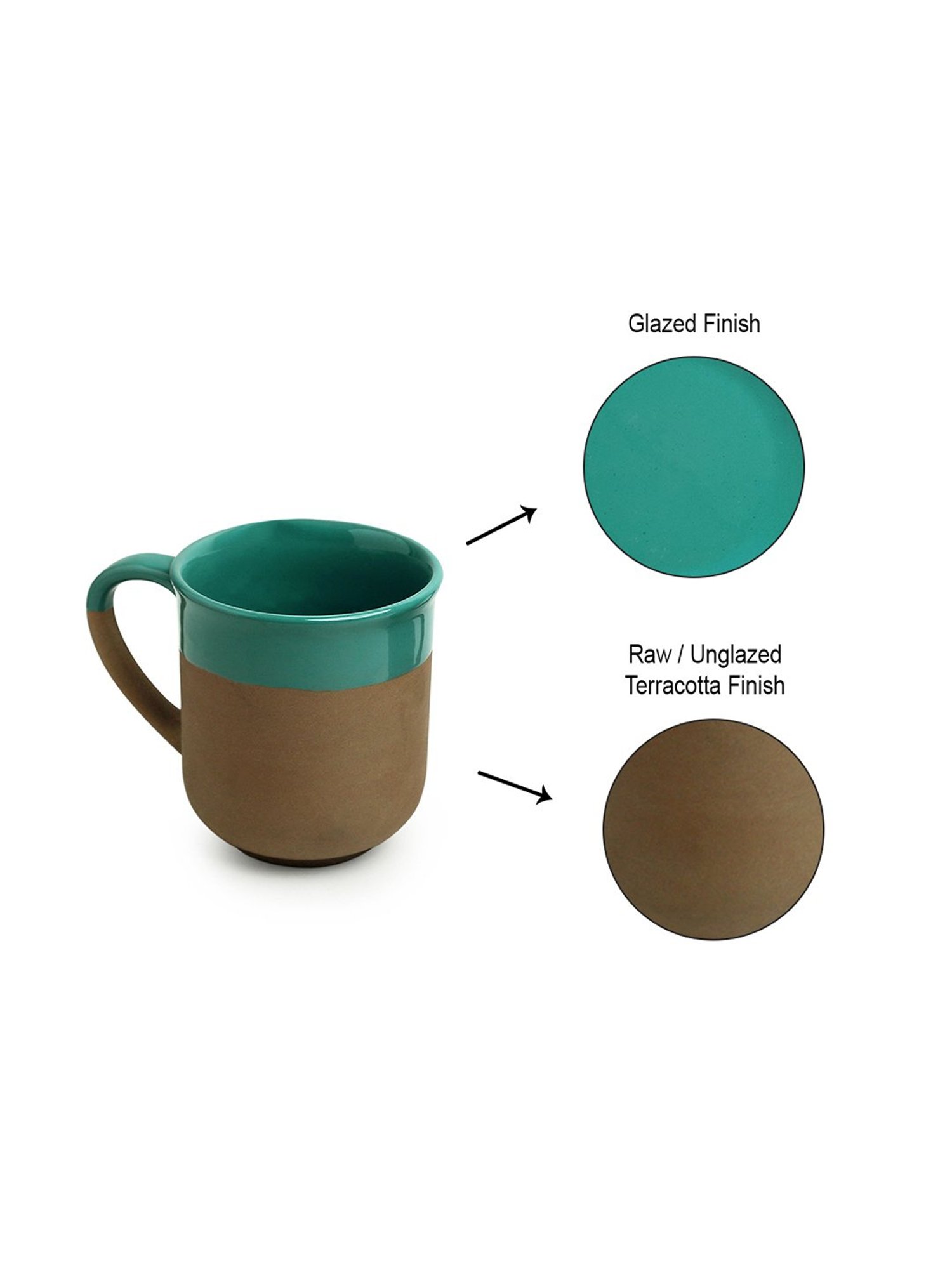 ExclusiveLane Turquoise Blue & Earthen Brown Ceramic Coffee Mugs - Set of 6 (360ml)