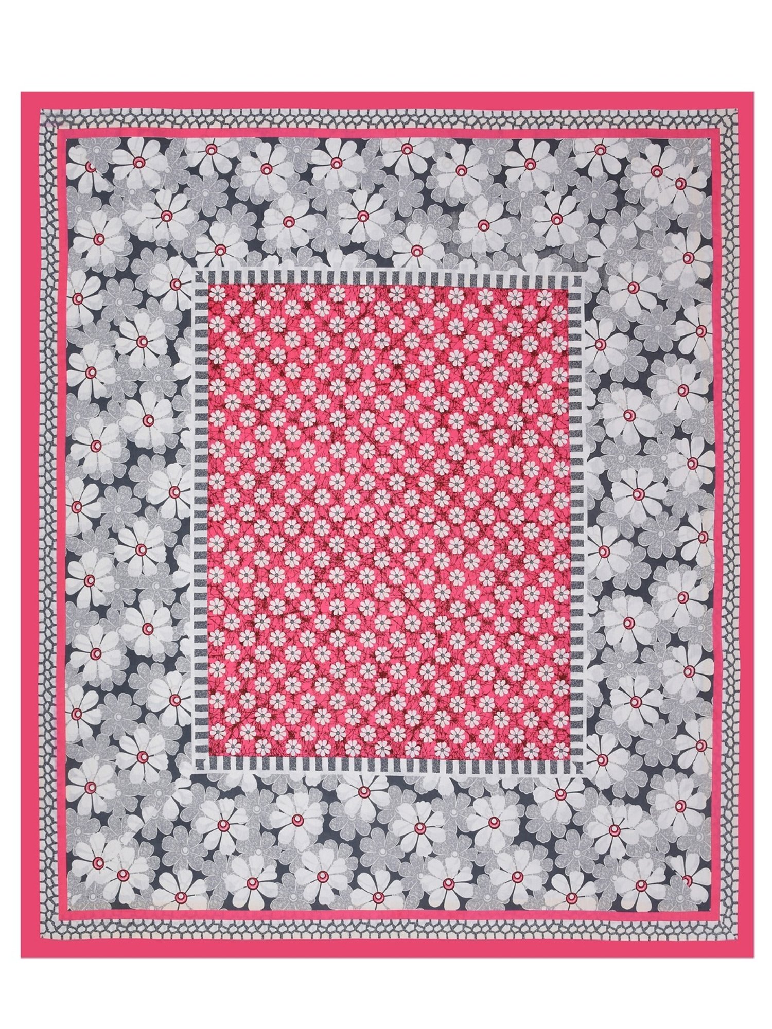 Living Roots Jaipuri Pink & Grey 210 TC Cotton Queen Bed Sheet with 2 Pillow Covers