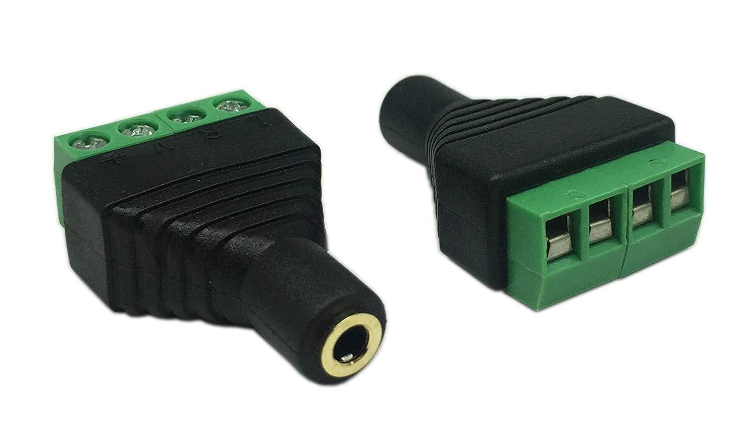 Cerrxian 3.5mm 4 Pole Female Stereo Audio Video to 4 Screw Terminal Female Headphone Balum Converter Adapter (2-Pack)