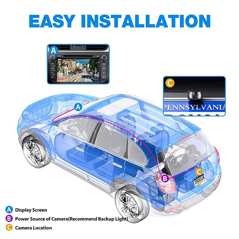 Backup Camera for Car Pickup Trucks SUVs Vans RVs License Plate Rearview Camera Night Vision IP69 Waterproof Wide ViewB01