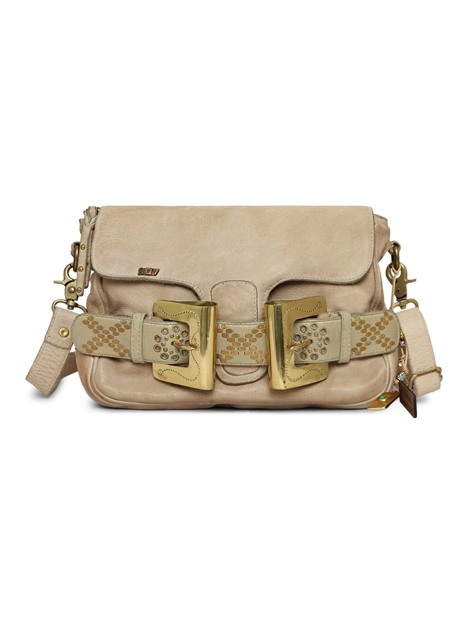 Art N Vintage Chin Cream Leather Textured Small Sling Handbag