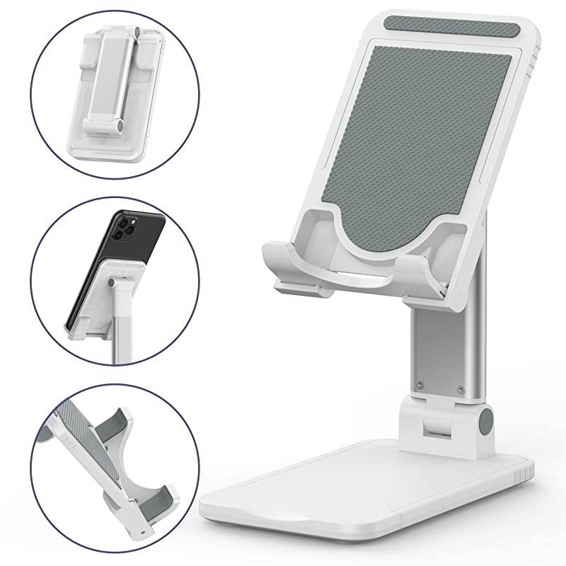 Cell Phone Stand  Angle Height Adjustable Cell Phone Stand for Desk Thick Case Friendly Phone Holder Stand for Desk Compatible with All Mobile Phones White
