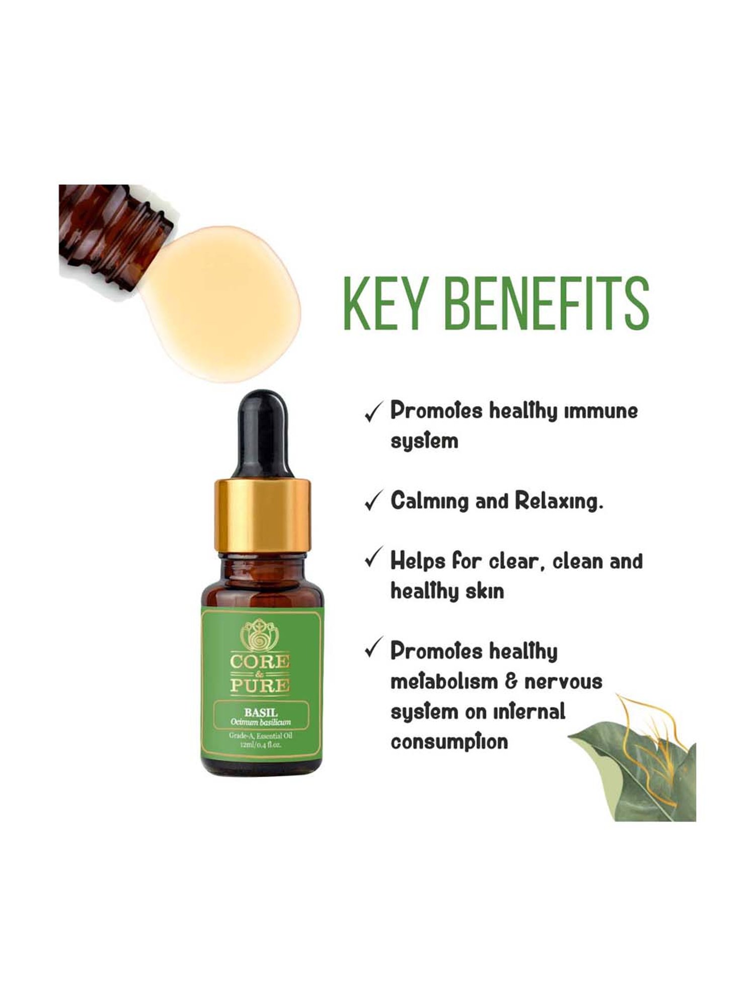 CORE & PURE Basil Essential Oil - 12 ml
