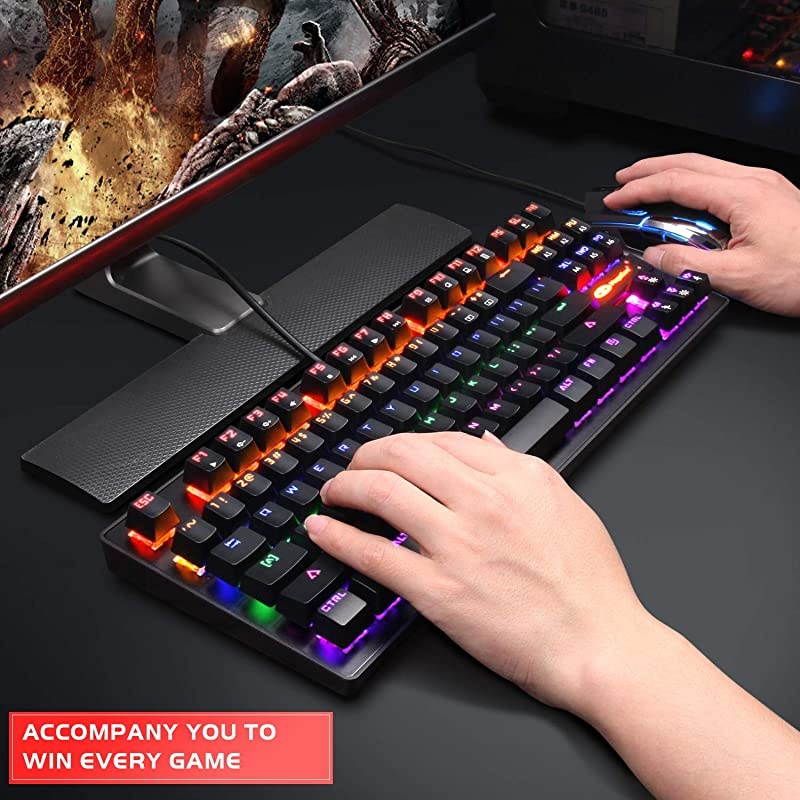 Mechanical Keyboard 87 Keys Small Compact Multicolour Backlit - MK1 Wired USB Gaming Keyboard with Blue Switches, Metal Construction, Water Resistant for Windows MAC Laptop Game