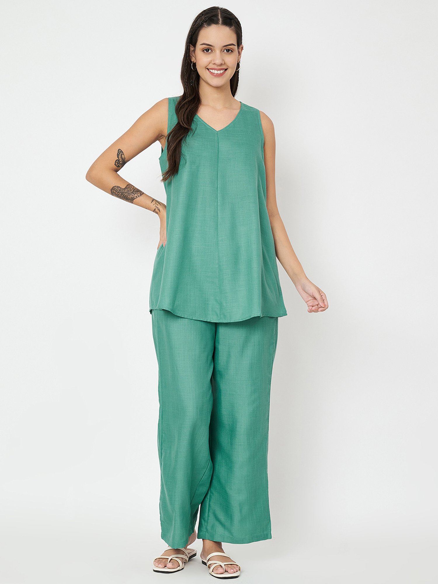 9rasa Green Straight Kurti