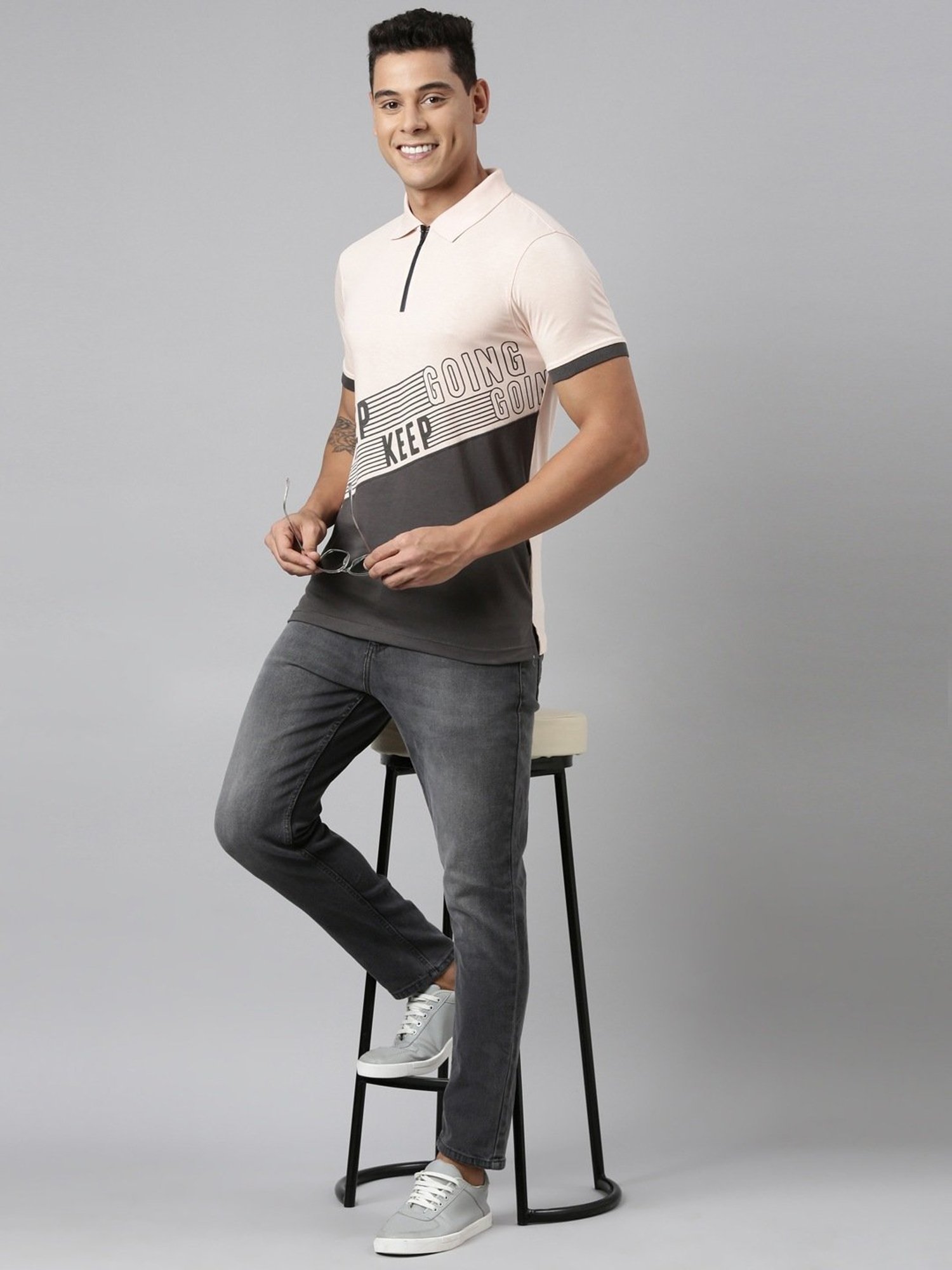 Dixcy Scott Maximus Off White Cotton Regular Fit Printed Polo T-Shirt