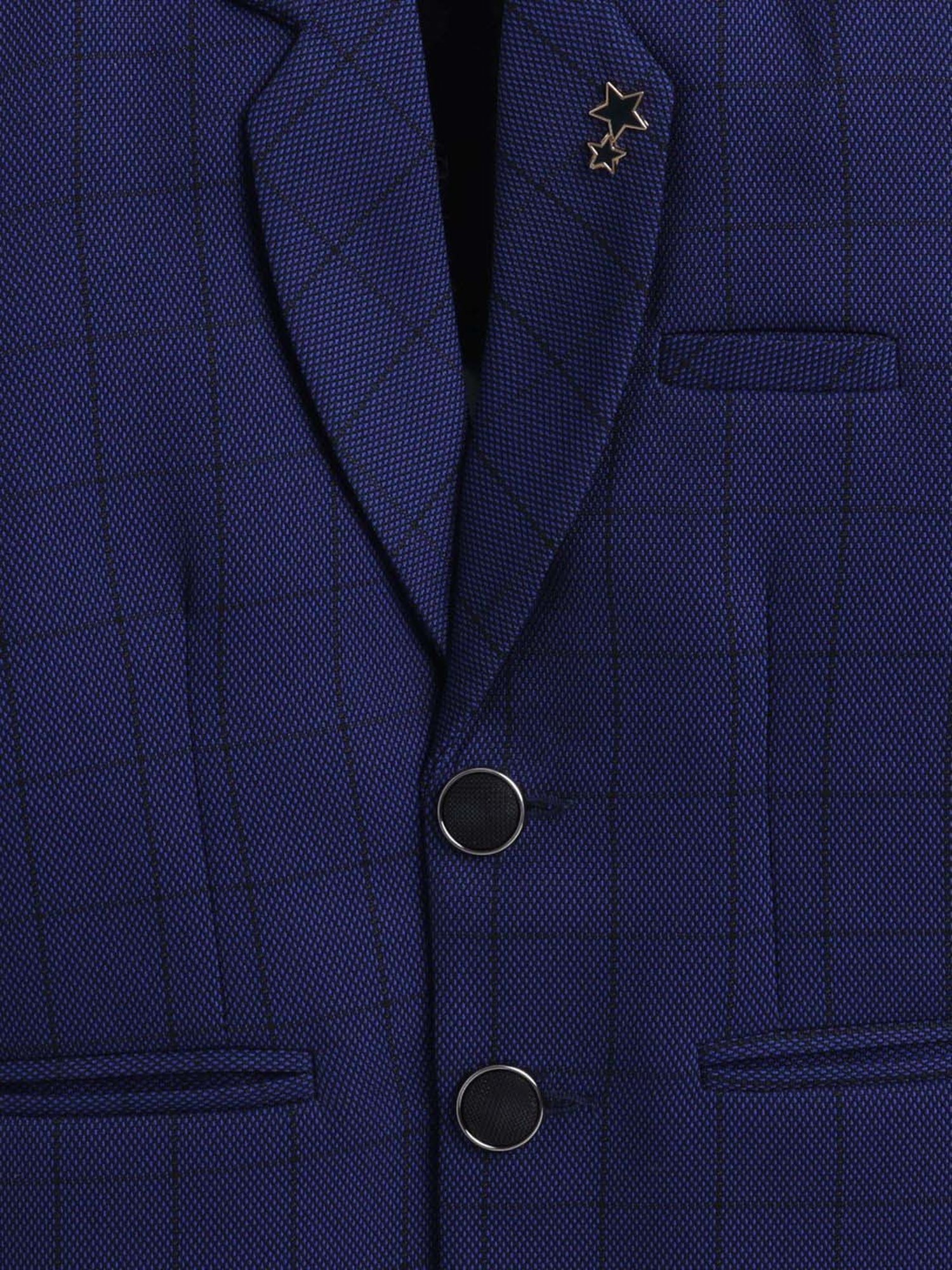 Fourfolds Boys Blue Checks Full Sleeves Blazer