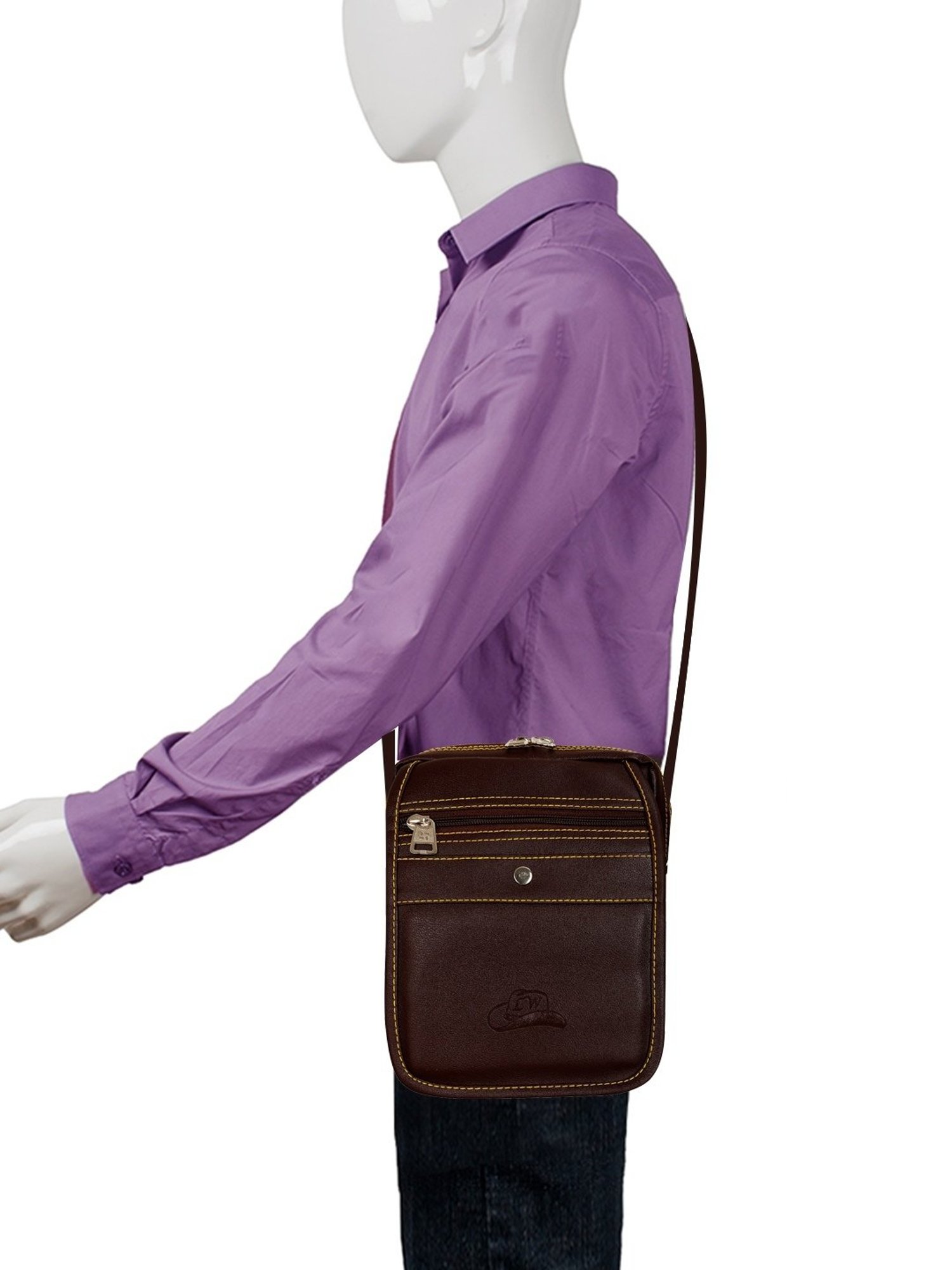 Leather World Brown Solid Medium Cross Body Bag