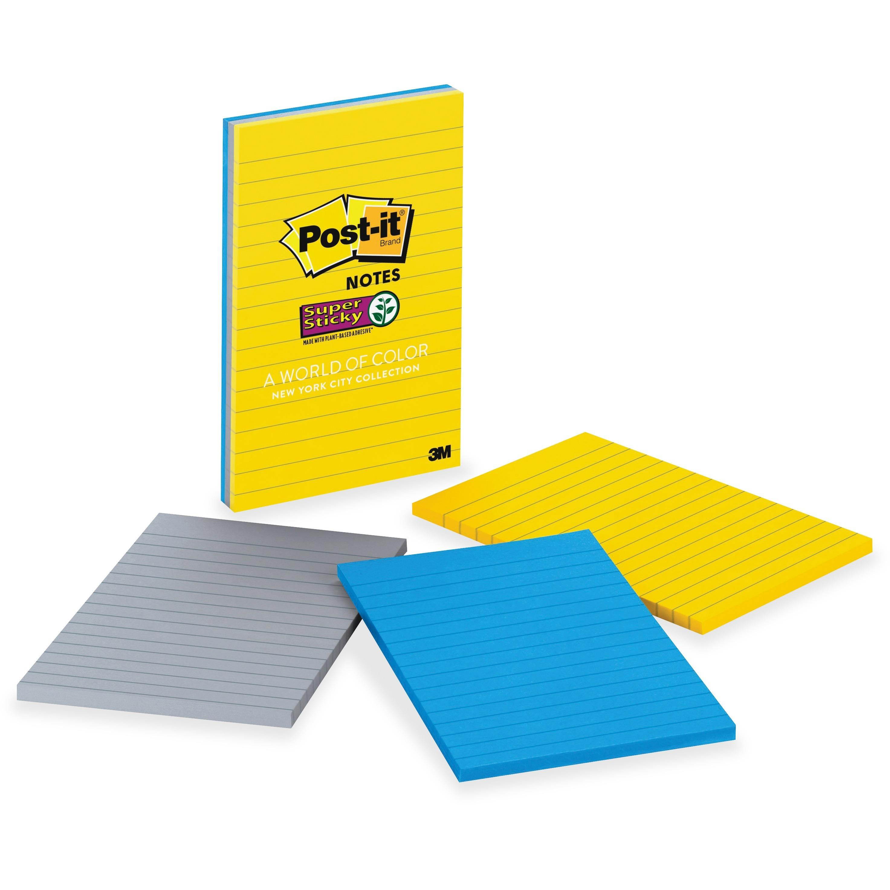 Post-it Colors of the World New York Notes, 4 x 6, Assorted, 3 90-Sheet Pads/Pack