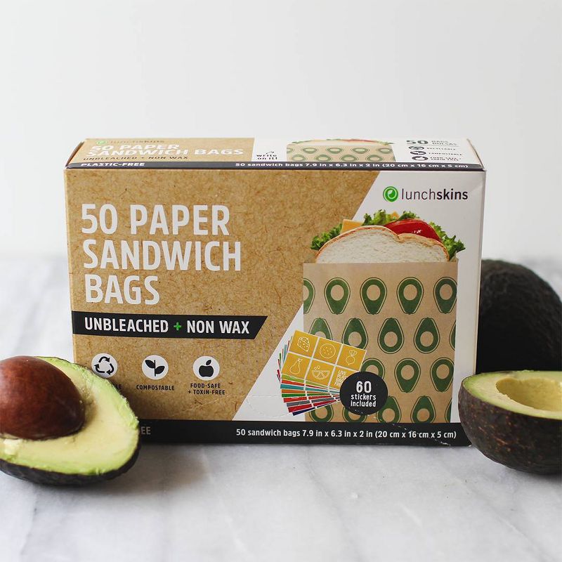 Lunchskins Non Wax + UnBleach Kraft Sandwich Bags Avocado - 50ct