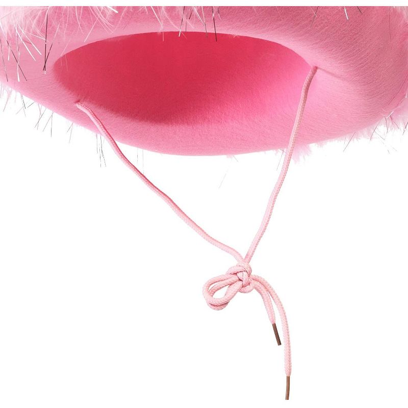 Juvolicious Western Felt Cowboy Hat for Adults with Pink Feathers, Halloween Party Hat, 12 x 15 x 4.5 in