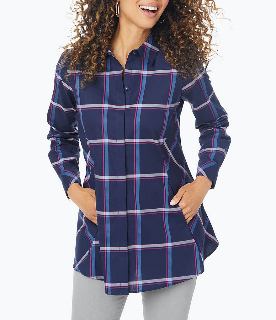 Foxcroft Cici Weekend Plaid Long Sleeve Non-Iron Pocket Tunic