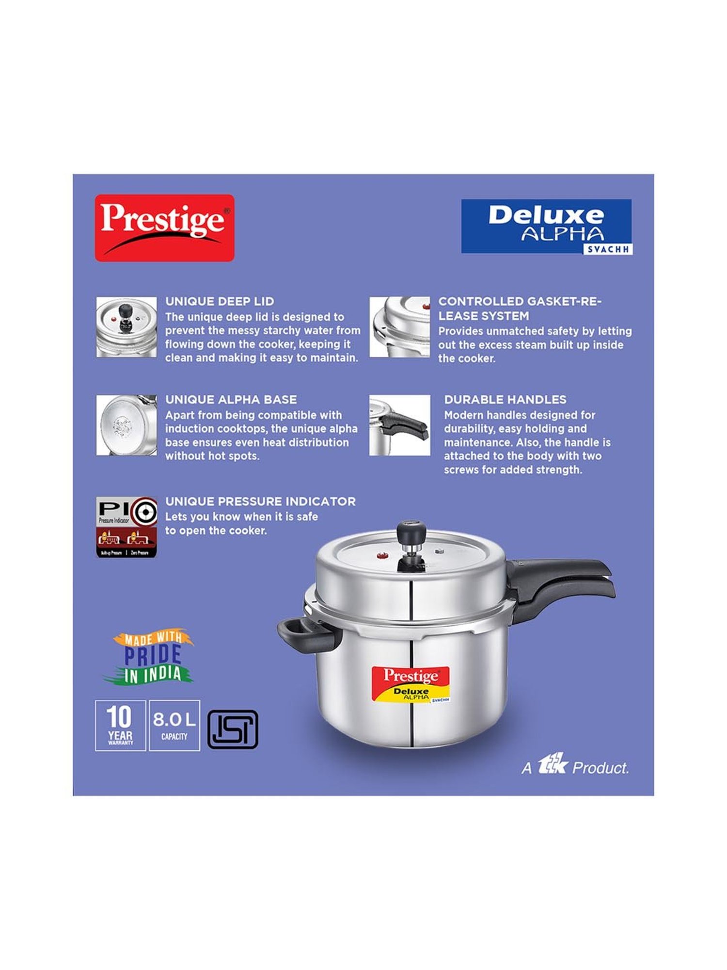 Pigeon Silver Stainless steel Pressure Cooker (10 L)
