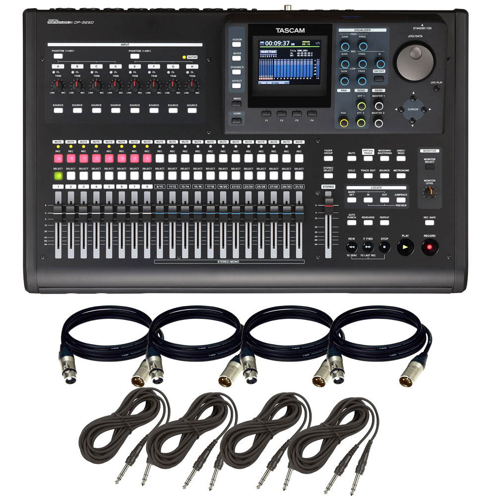 TASCAM DP-32SD 32-Track Digital Portastudio. With (4) XLR Cables + (4) TRS Cables.