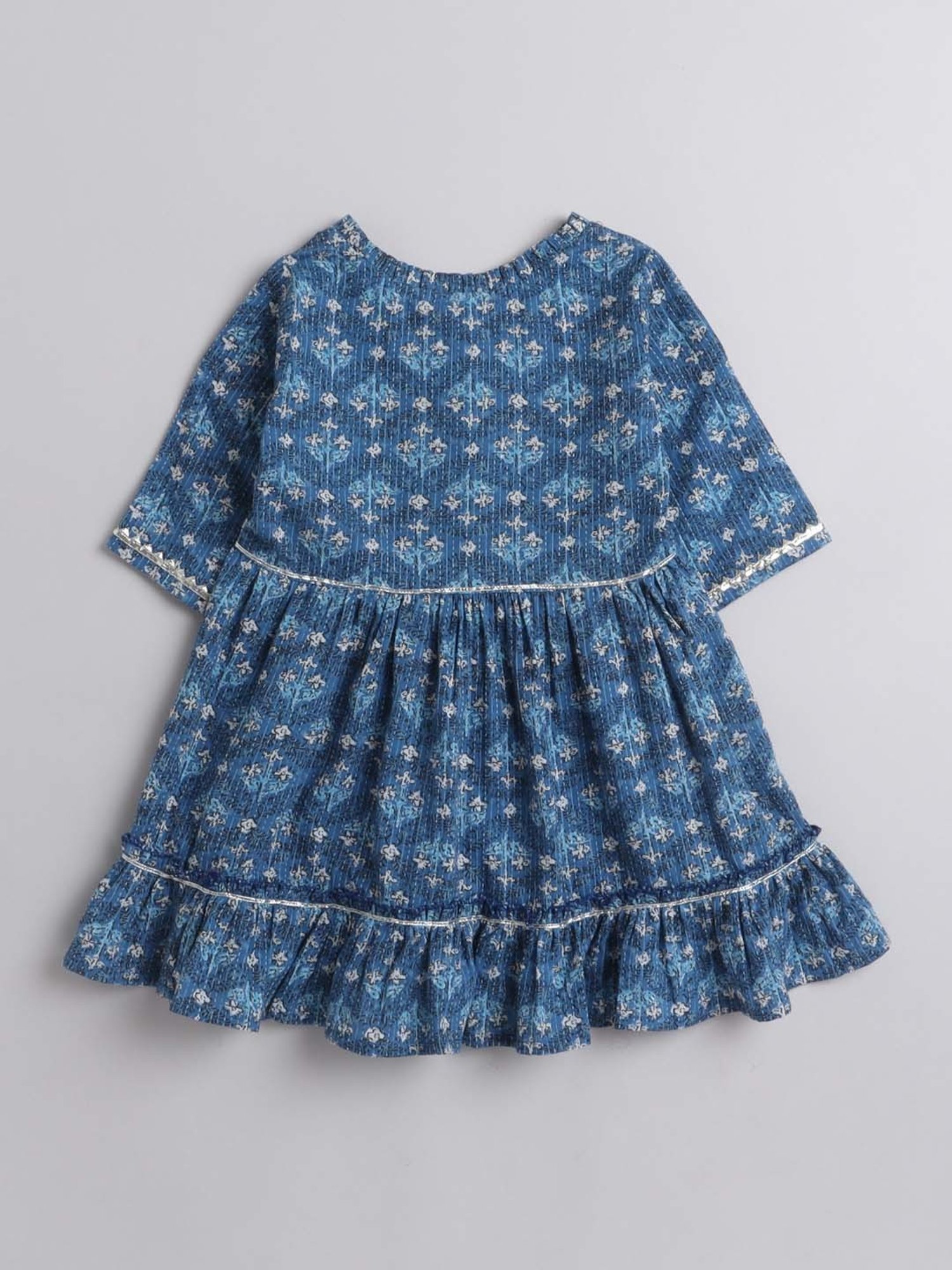 The Magic Wand Kids Blue Cotton Floral Print Kurta Set
