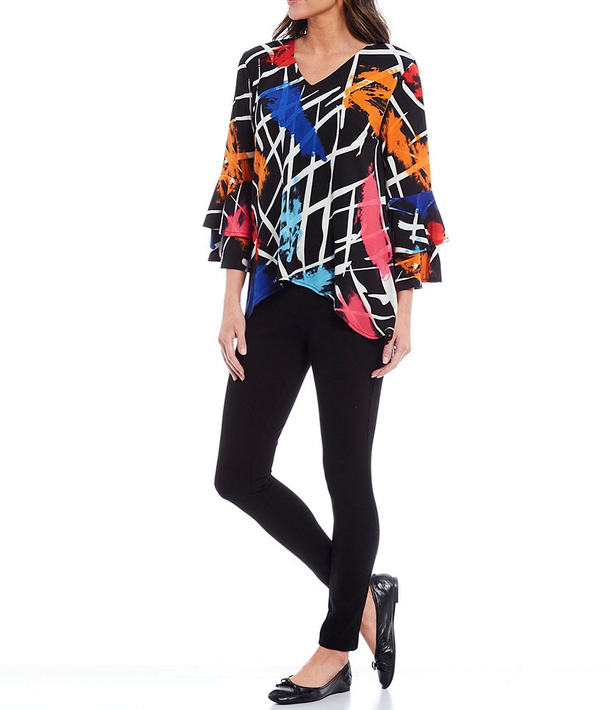 Calessa 3/4 Flare Cuff Sleeve V-Neck Knit Tunic