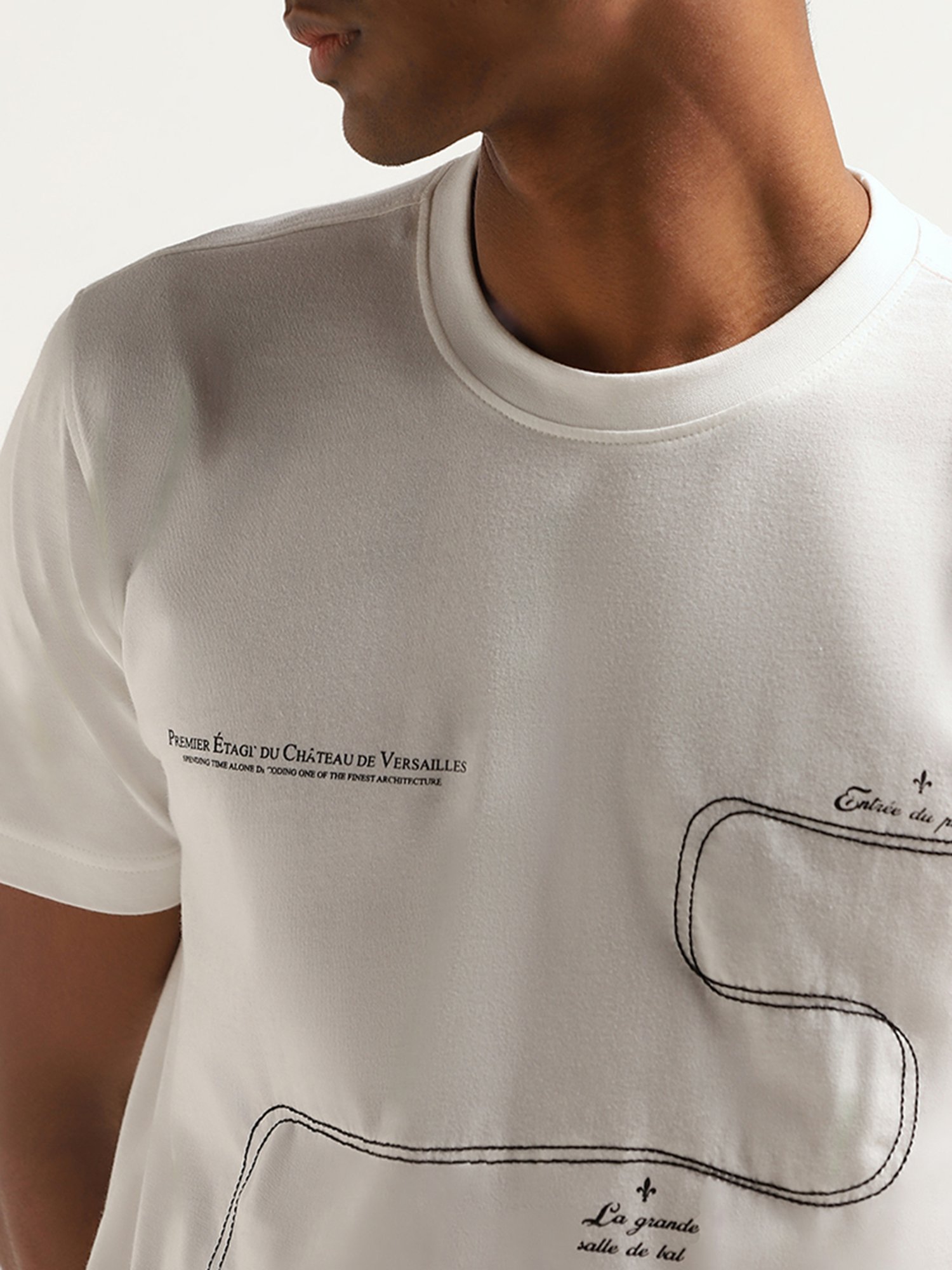 Nuon by Westside White Slim-Fit Printed Cotton T-Shirt