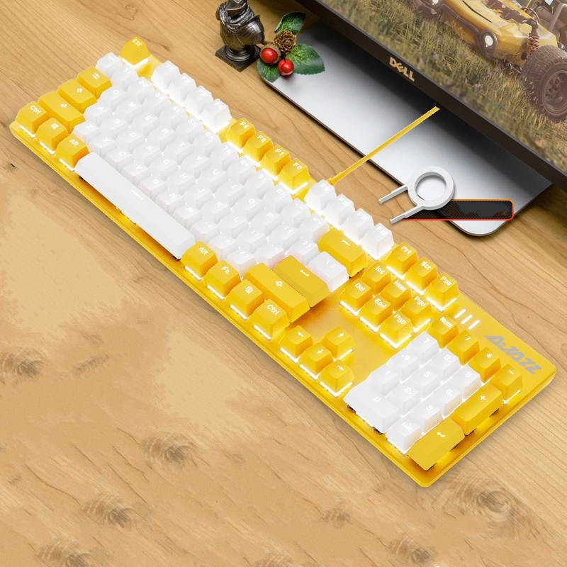 A-jazz  N-Key Rollover  Mechanical Gaming Keyboard, White Backlit, PBT Keycaps-White and Yellow