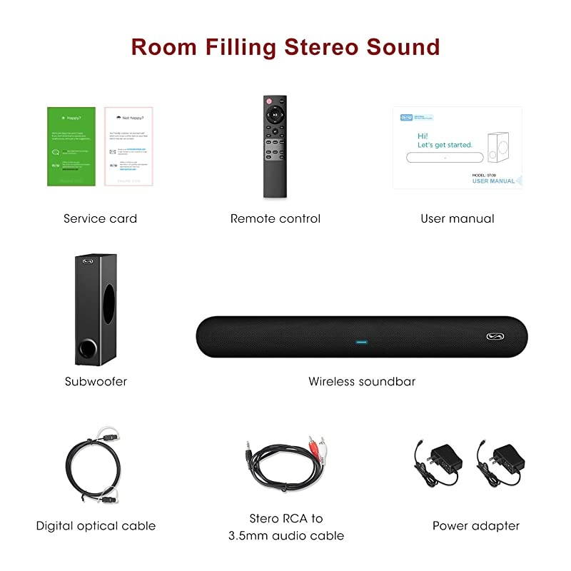 Sound Bar with Wired Subwoofer  28Inch 21 Channel 140 Watts Sound Bar with 65quot Wired Subwoofer Bluetooth 50 Dual Connection Way Bass Adjustable Wall Mountable DSP 2020 New Model