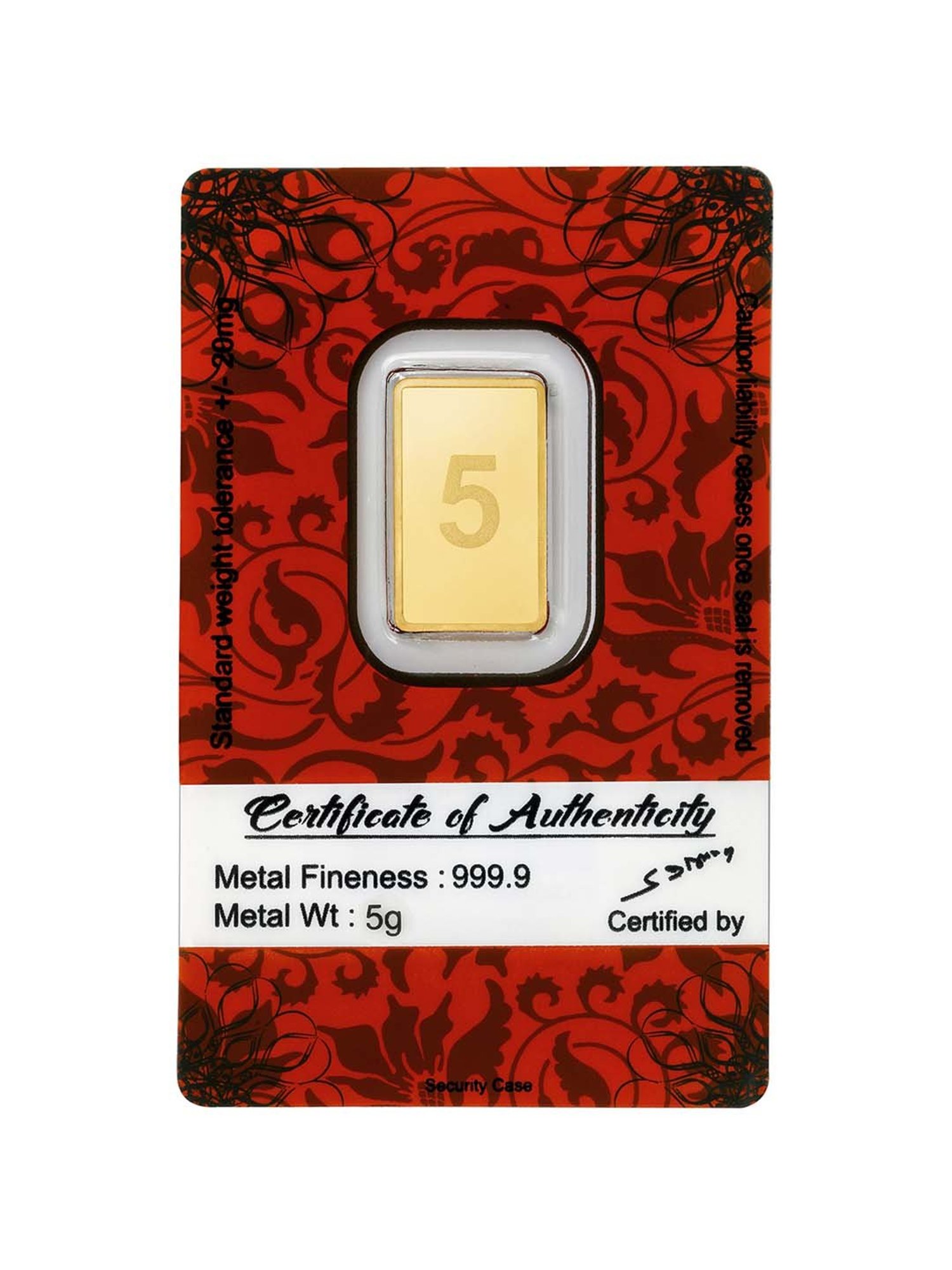 Bangalore Refinery 24k (999.9) 5gm Gold Bar