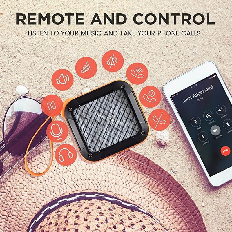 Waterproof, able Bluetooth 4.0 Speaker by  | Rechargable, Wireless, Powerful 5W Audio Driver, Compatible with All Bluetooth Devices | Marine Speaker System for iPhone, Android, iPod, (Orange)