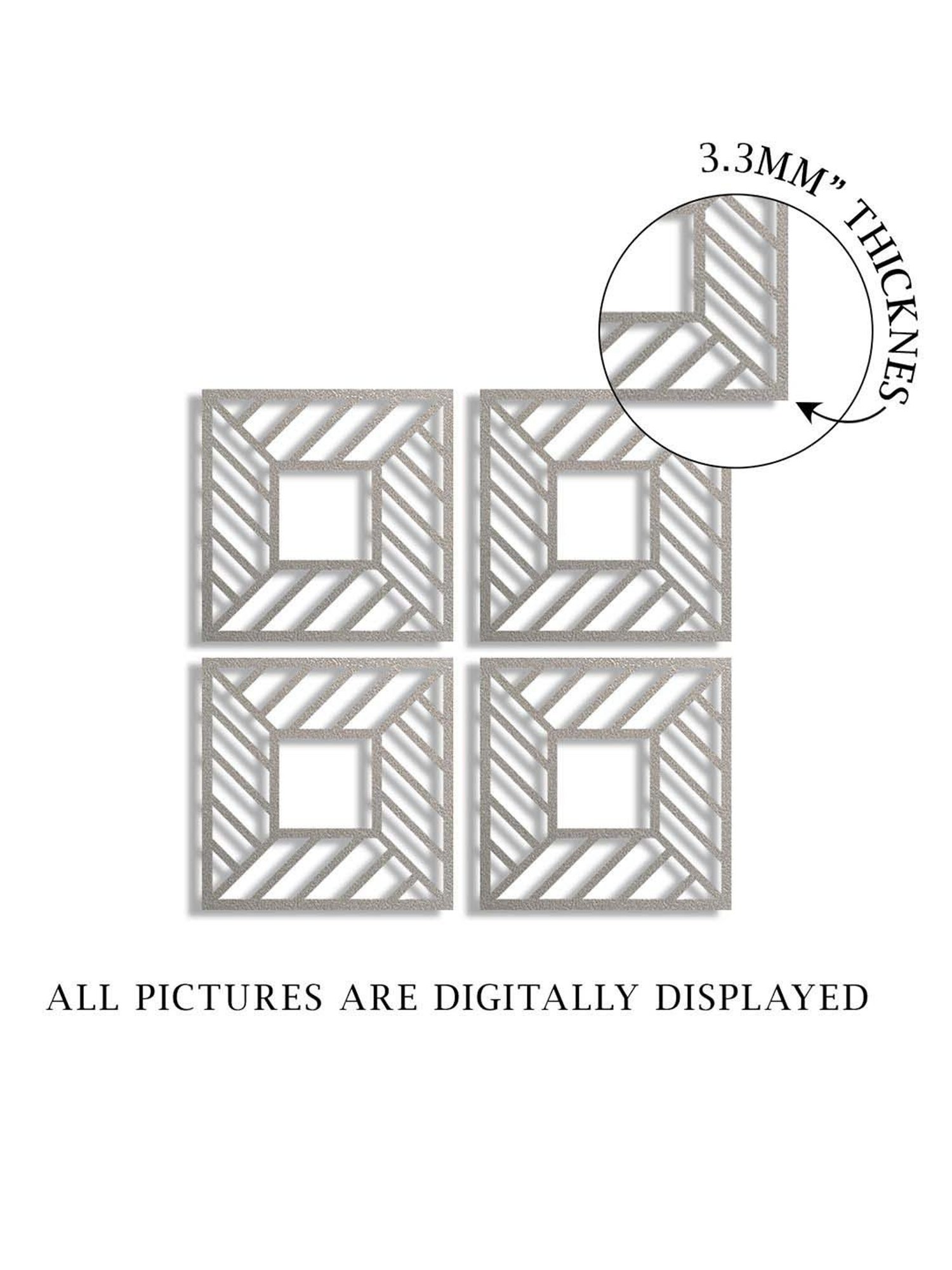 Art Street Silver Mdf Jharokha Jali Square Hanging Ornaments Wall Art - Set of 4