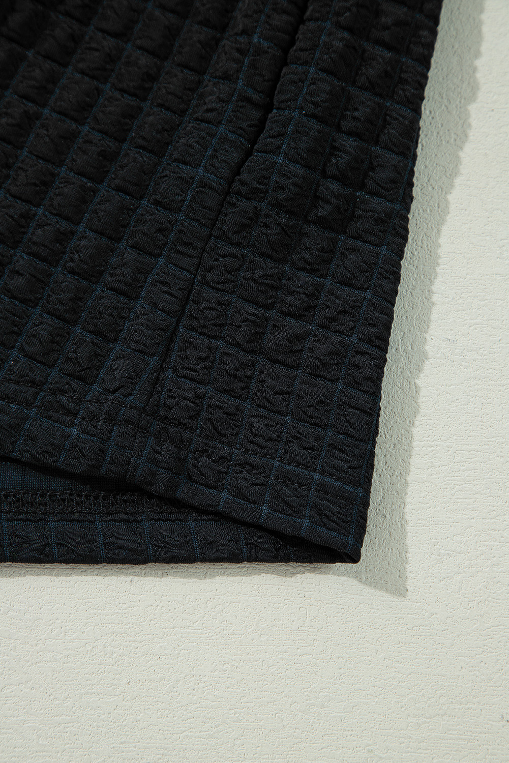 Green Solid Color Quilted Long Sleeve Top and Wide Leg Pants Set